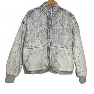 Blank NYC Light Blue Denim Wash Quilted Puffer Jacket